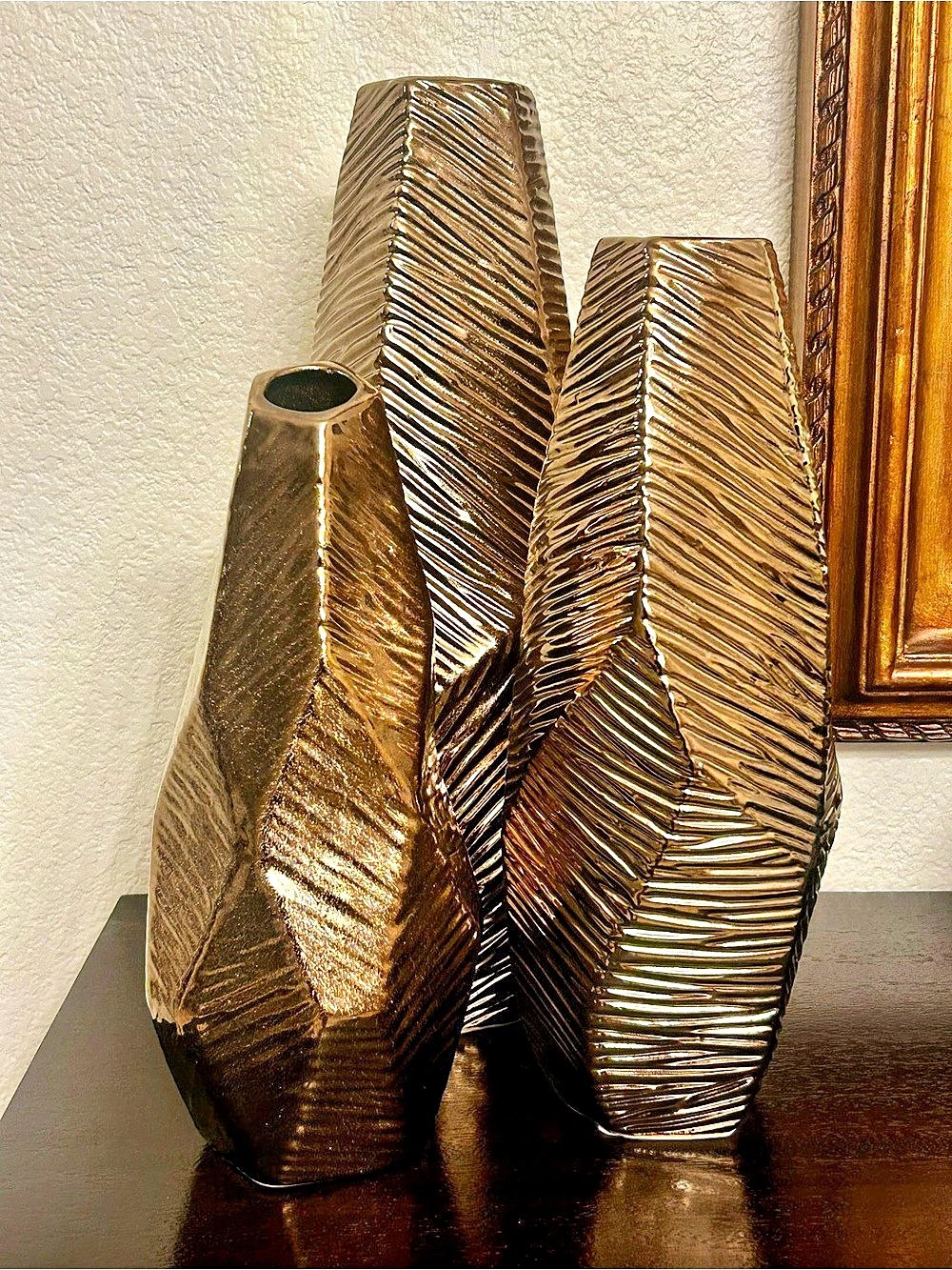 Textured Brown & Gold Vase Set